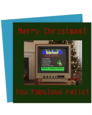 Retro Teletext Christmas Card 'Fabulous Relic'