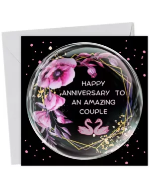 Romantic Wedding Anniversary Card for Couple with Purple Flower and Two Swans – Elegant Love Greeting for Special Milestone