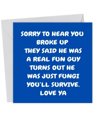 SORRY TO HEAR YOU BROKE UP 
THEY SAID HE WAS A REAL FUN GUY