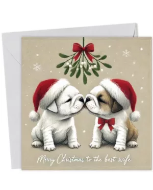 Super Cute Bulldog Puppy Dog Pet Christmas Card for the Best Wife