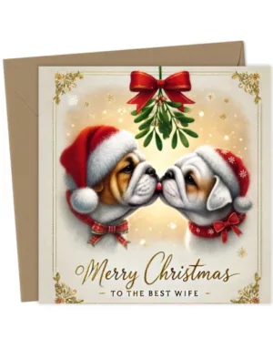 Super Cute Bulldog Puppy Dog Pet Christmas Card for the Best Wife