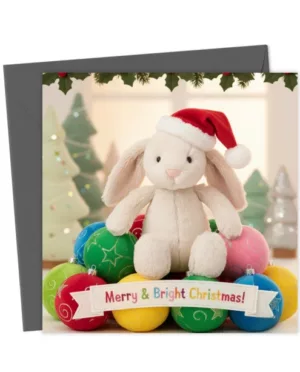 Super Cute Jellycat Bunny Rabbit Merry & Bright Christmas Card