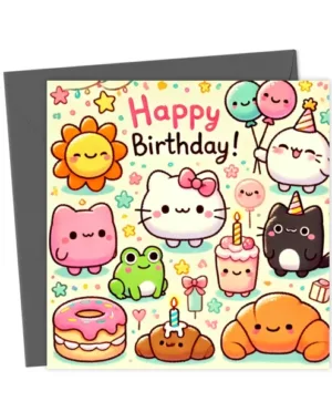 Super Cute Jellycat Inspired Kawaii Food & Animal Happy Birthday Card
