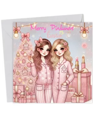 Super Cute Pinkmas Bestie Christmas Card Pastel Pink Design Plouise
