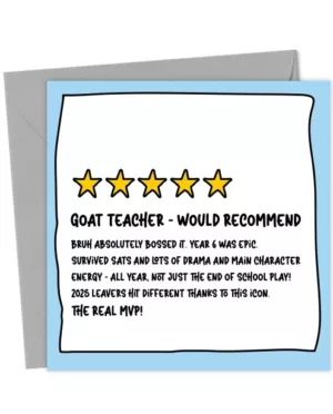 Teacher thank you card - review