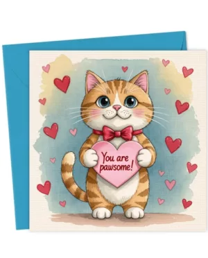 Valentine's day cat with a pink love heart