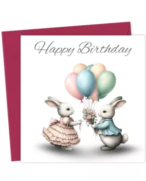 Vintage Bunnies Happy Birthday Card