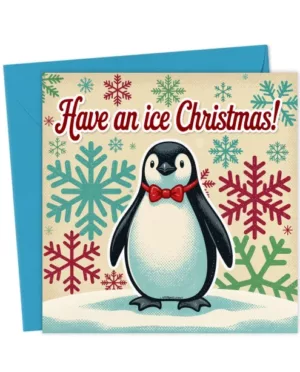 Vintage Christmas Penguin with a red bow tie